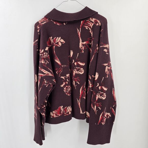 Misook Cardigan Knit Sweater XL Statement Jacquard Knit Jacket Dark Floral Fall - Picture 3 of 4